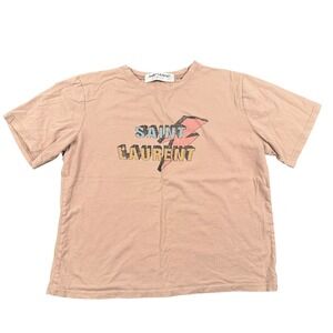 Lightning Bolt Logo Graphic T-Shirt Tan Nude Womans Casual Streetwear Small 886
